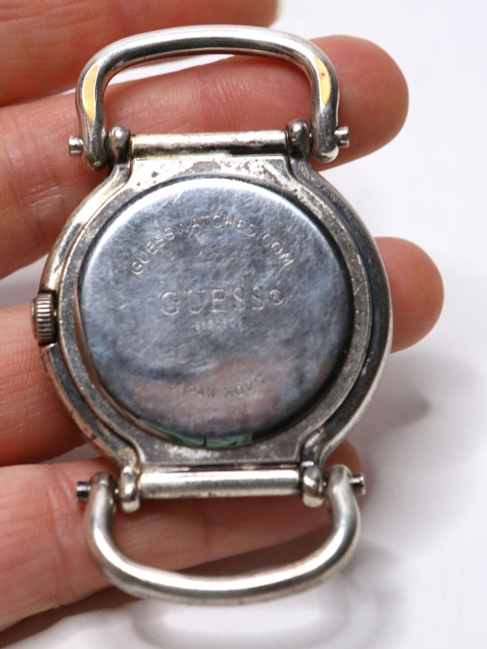 Vintage Guess Silver Tone Flip Top Pocket Watch Red Hands Japan Movt New Battery - Picture 6 of 10